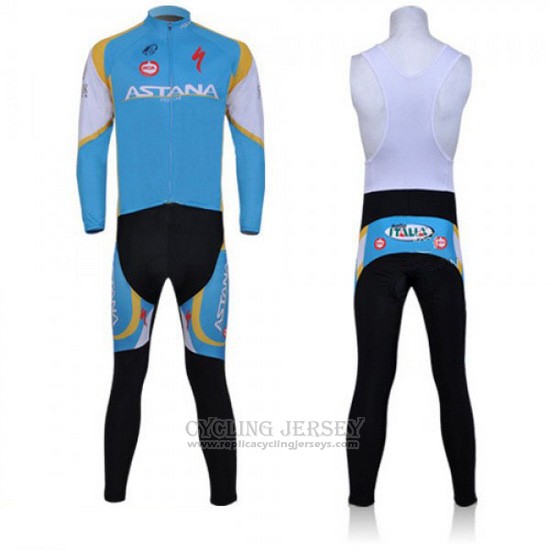 2011 Cycling Jersey Astana Sky Blue Long Sleeve and Bib Tight